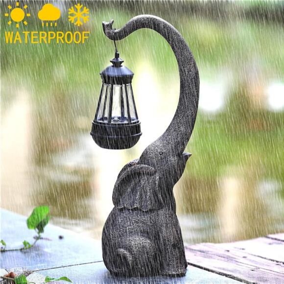 15" Outdoor Sculpture Figurine Statue Elephant Home Decor Solar Garden Statues - Picture 5 of 5
